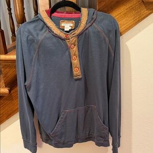 Men's Blue and Tan Sweater with Button Detail